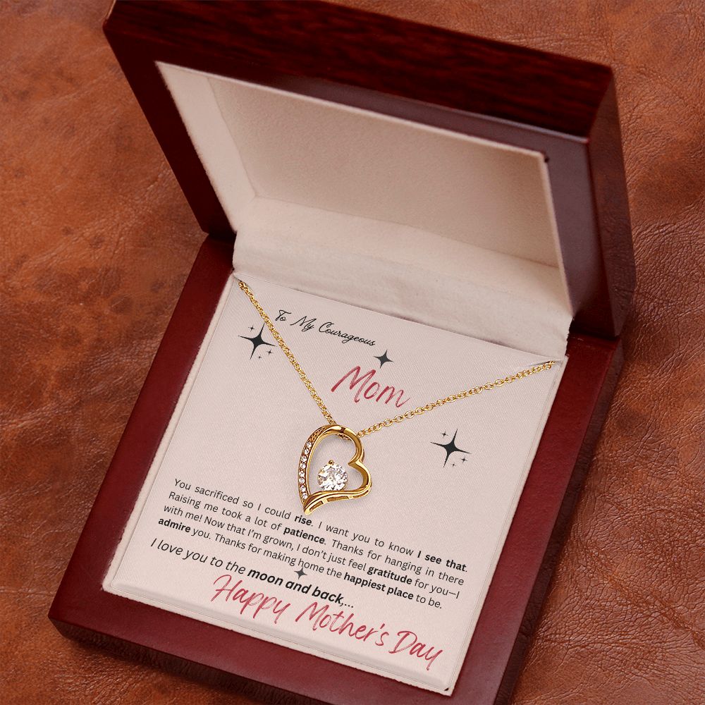 To My Courageous Mom - Love You to the Moon - Forever Love Necklace