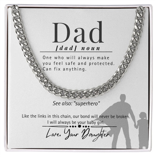 To Dad - From Daughter - You're My Superhero - Cuban Link Chain