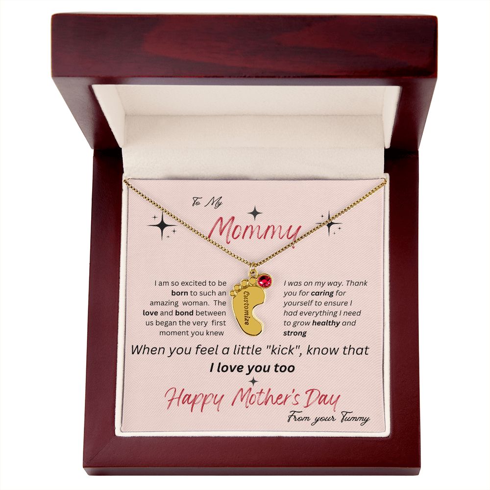 To My Mommy - Thank You for Growing Me - Happy Mother's Day - Baby Feet Necklace